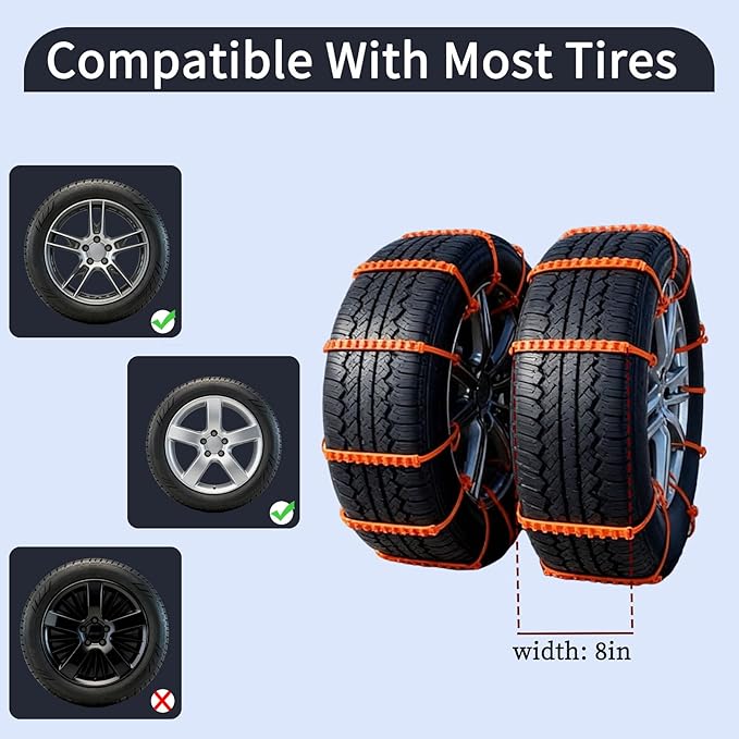 Universal Anti-Skid Snow Tire Chains for Cars SUV Trucks - Adjustable 14-19 Inch Emergency Winter Traction Tire Chains, Easy 