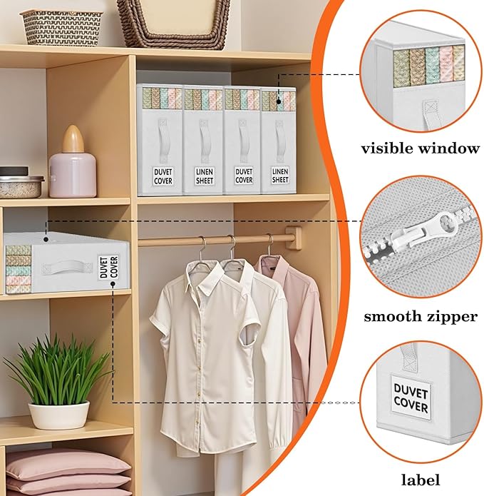 WOWBOX Sheet Organizers and Storage,Closet Bed Sheet Organizer Under Bed Storage and Organization with Label Cards & Clear Wi