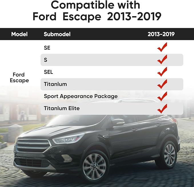 BAMACAR for 2013-2019 Ford Escape Floor Mats Front & 2nd Floor mat & Cargo Liner for Escape Titanium se sel 2013 2014 2015 2016 2017 2018 2019 4Pcs Black All Weather Protection for Ford C-Max