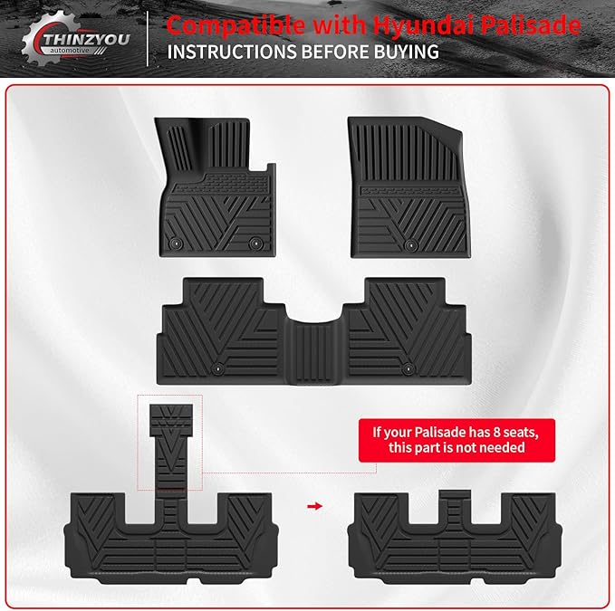 Floor Mats Compatible with 2020-2025 Hyundai Palisade Trunk Mat Cargo Liner TPE Back Seat Cover Protector 2024 Palisade 7 & 8 Seats Accessories (Trunk Mat with Backrest Mats+Floor Mats)
