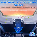 Karltys 3PCS Front and Side Windshield Sun Shade for 2020-2025 Tesla Model Y, 210T Reflective Window Sunshade Custom Fit Model Y, Foldable Sun Visor Protector Keep Your Car Cool