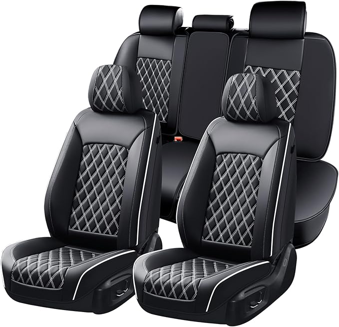 Huidasource Universal Car Seat Cover, Nappa Leather Car Seat Cover Set, Velcro Adjustable, Compatible with Airbags, Armrests,