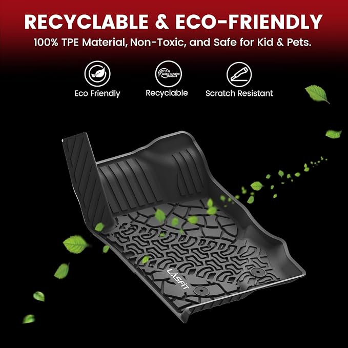 LASFIT Floor Mats Cargo Liner for Ford Bronco 2-Door 2026 2025 2024 2023 2022 2021(Not for Bronco Sport) All Weather Custom Fit TPE Car Mats, Front Rear Rows and Trunk Mat, 4pcs Black