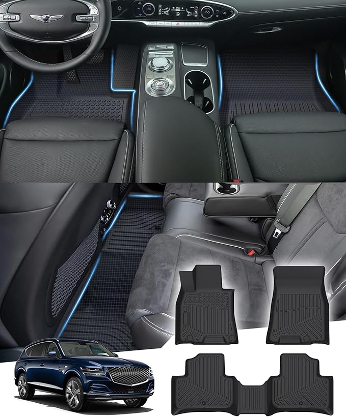 Sunsdrew Floor Mats for 2022-2025 2026 Genesis GV70 Accessories (Not for Electrified GV70), All Weather Car Mats Front Rear 2 Rows Floor Liners TPE Rubber Raised Edge