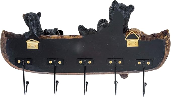Black Bears in Canoe Key Holder - Bear Coat Hook Hanger Entrance Key Organizer - Bear Decor For Home Decor Living Room Access
