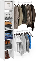 Furinno FANO Closet Organizers and Storage, Closet Storage Organizer with 2 Hanging Bars, Wardrobe Closet Shelf Towers, for W