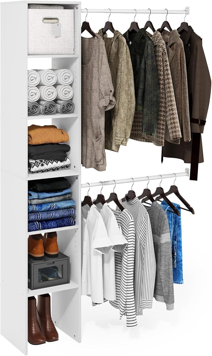 Furinno FANO Closet Organizers and Storage, Closet Storage Organizer with 2 Hanging Bars, Wardrobe Closet Shelf Towers, for W