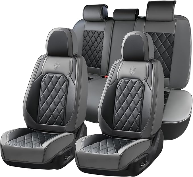Coverado Seat Covers Full Set, Faux Leather Seat Covers for Car, Waterproof Car Seat Protectors 5 Seats, Automotive Seat Cove