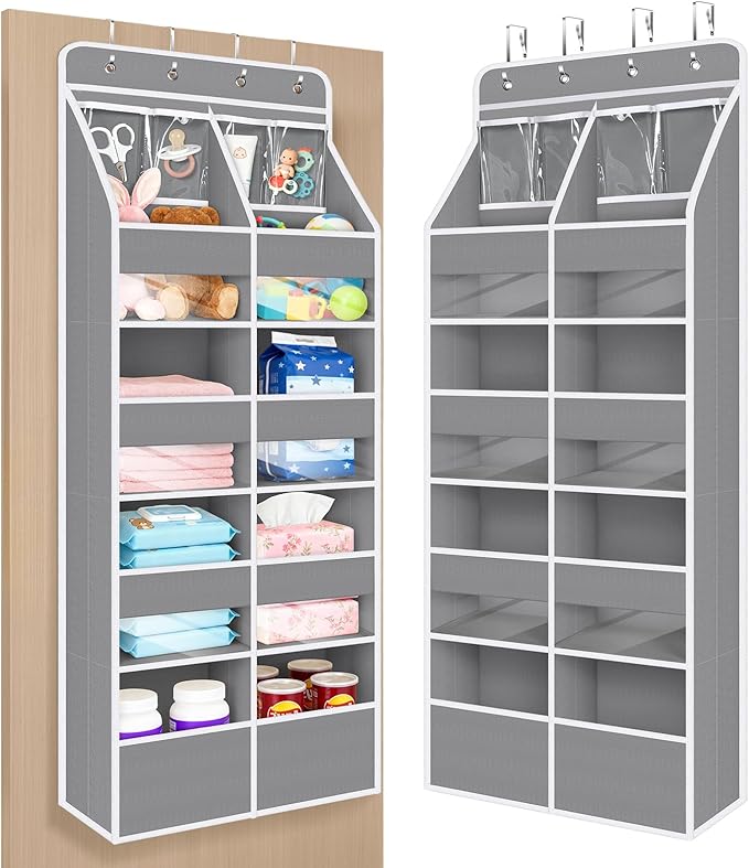 Univivi 5-Shelf Fabric Door Organizer Over Door Hanging Organizer with 8 Deep Pockets and 4 Small PVC Pockets Hanging Storage