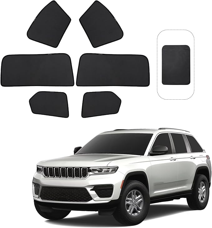 Front Side Half Window Shade Foldable Custom Fit for Jeep Grand Cherokee 4XE 2021-2024 Car Window Shades for Side Window Sun Shade UV Protection Heat Insulation for Camping Sleeping 6PCS