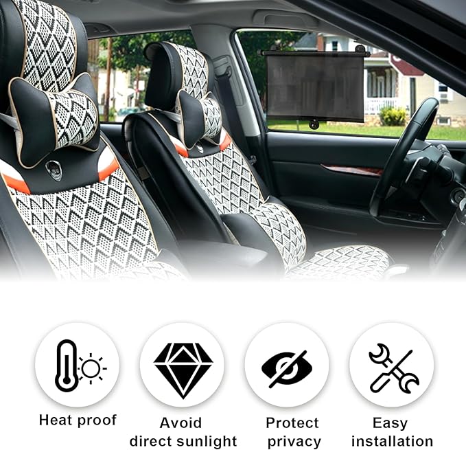 Vrasly 2 Pack Roller Car Side Window Sun Shade, Retractable Car Window Shade for UV and Sun Glare Protection (15"x17")
