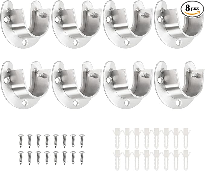8 Packs Stainless Steel Closet Rod End Supports 1 Inch Wardrobe Bracket Heavy Duty Closet Pole Sockets Flange Rod Holder, U-S