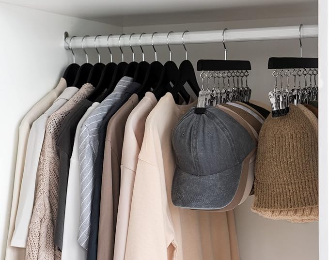 StorageWorks Hat Rack, Closet Organizer and Storage for Baseball Caps,Set of 2 with 10 Adjustable Stainless Steel Clips, Fits