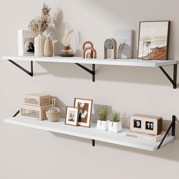 48inch Floating Shelves for Wall,10" Deep Floating Shelves with Metal Brackets,Wall Mounted Hanging Floating Shelf,Wide Displ