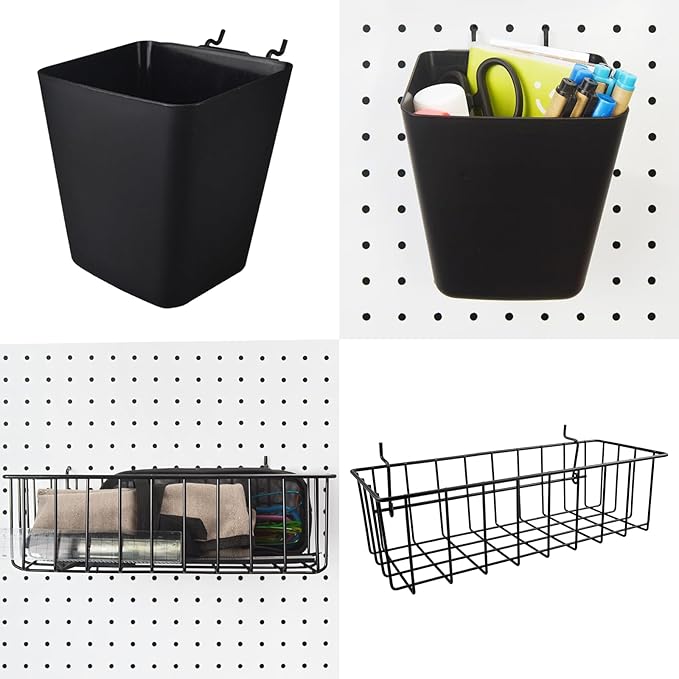 G.CORE Peg Board Organizer 21 Pack, Pegboard Accessories with Baskets Cups Hooks - 1/8" & 1/4" Peg Board Wall Tool Organizers