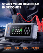 Car Battery Jump Starter with Air Compressor 4500A 150PSI, Car Jumper Starter Portable (9L Gas/8L Diesel), Jump Box Car