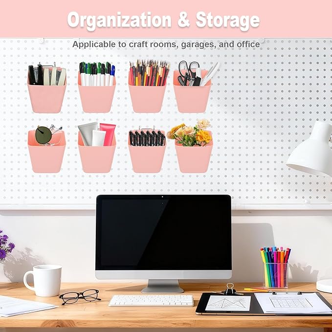 8 Pack Large Pegboard Bins with Hooks, Square Box Shape Peg Board Cups and Peg Board Accessories for Craft Room, Playroom, Of