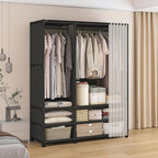 Portable Closet,Portable Closets for Hanging Clothes,Japanese Style Wardrobe with 2 Hanging Rods,6 Storage Shelves,43.3" L x 