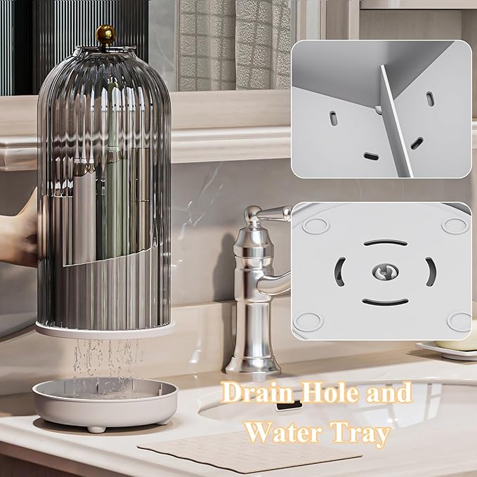 Toothbrush Holders with Cover, Drainage Rotating Electric Toothbrush Organizer, 3 Slots Tooth Brush Holder for Bathroom Count