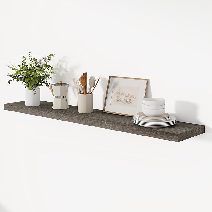 Vivelove Elm Wood Floating Shelves, Wooden Shelves for Wall with Invisible Bracket for Living Room Bedroom Bathroom Office Bo
