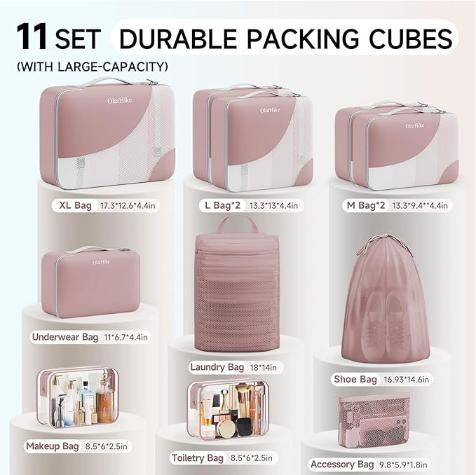 11 Set Packing Cubes for Travel,Gifts for Women Mom Kids, TSA Approved Bags for Makeup,Cosmetic,Toiletry, Suitcase Organizers