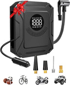 AIRSURE Tire Inflator Portable Air Compressor, 150PSI Fast Inflation Electric Air Pump with Auto Shut-Off & LED Display, 12V DC Air Pump for Car Tire Inflation