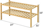 ROMGUAR CRAFT 2 Tier Bamboo Shoe Rack for Closet Free Standing Wood Shoe Shelf for Entryway Small Space Stackable 27"x11"x13"