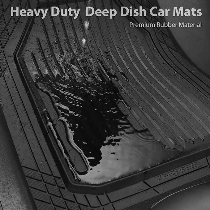 CAR PASS Heavy Duty Rubber Floor Mats for Car, Waterproof Deep Dish Car Mats Two Front, Universal Trim to Fit for SUV Truck Sedans Vans, All Weather Automotive Floor Mats 2pcs, Solid Black