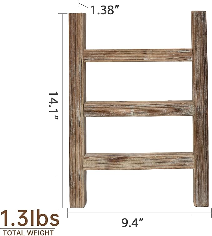 FUIN Wooden Tea Towel Ladder, Mini Ladder Towel Rack Display Hanger, Small Rustic Farmhouse Tea Towel Stand Holder for Countr