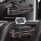 Multifunctional Car Headrest Backseat Organizer Box with Drink Cup Holder, Makeup Mirror, Tissue Box & Hooks for Car Seat Back, Upgrade Car Headrest Backseat Organizer Great for Kids and Travel(Brown)