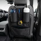 Premium Seat Back Organizer & Kick Mat Protector with Large Water Bottle Holders - Cordura Nylon Auto Storage - Laptop Pocket & Sag-Free Adjustable Fit