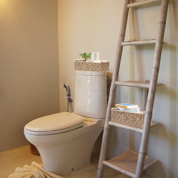 Macrame Storage Basket Boho Decor Baskets for Organizing Woven Decorative Basket for Countertop Toilet Paper Basket for Toile
