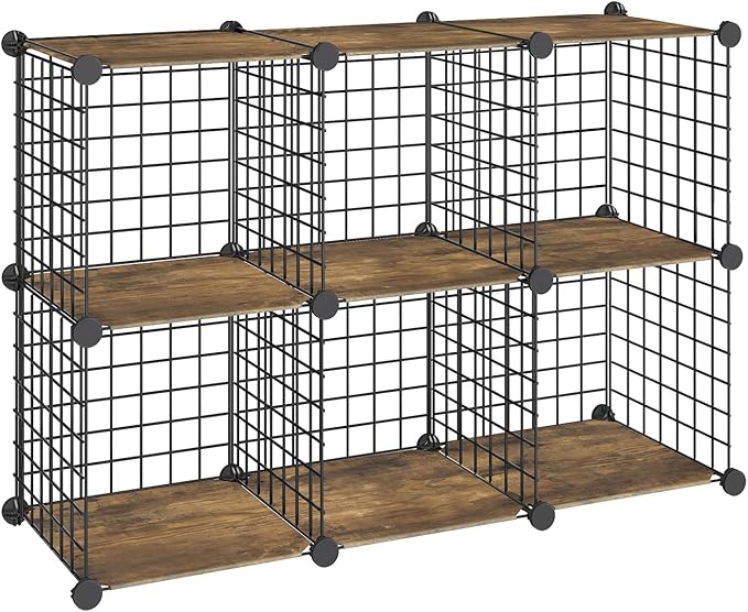HOOBRO Wire Cube Storage Organizer, 6-Cube Shelves, Modular Shelves with Metal Grid, DIY Closet Cabinet for Living Room, Bedr