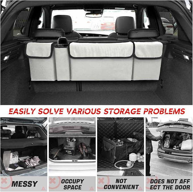 BELOMI Car Trunk Organizer, Auto Waterproof Sturdy Backseat Hanging Large Storage Collapsible Cargo Bag with Anti-Slip