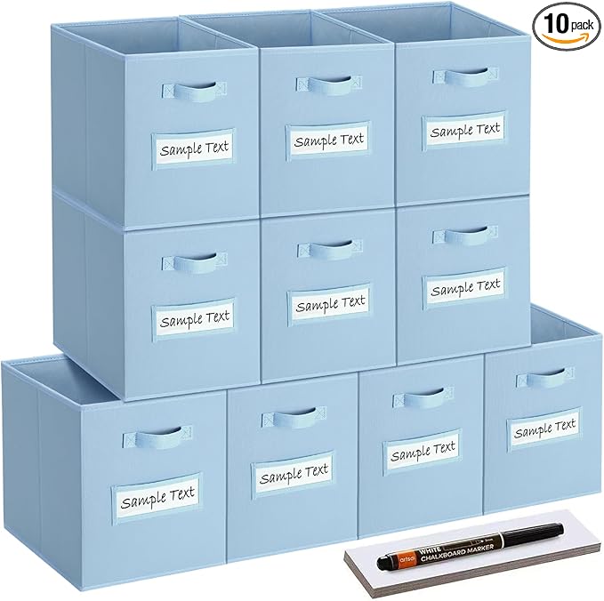 artsdi 11x11 storage cube bins (Set of 10) Foldable Fabric storage cubes with 10 Labels Window Cards & a Pen,11 inch cube sto