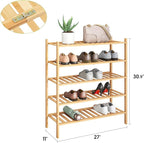 BMOSU 5-Tier Bamboo Shoe Rack Premium Stackable Shoe Shelf Storage Organizer for Hallway Closet Living Room Entryway Organize