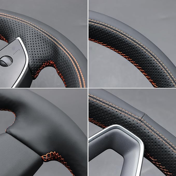 MEWANT DIY Stitching 3D Style Steering Wheel Cover Wrap for Tesla Model 3 Highland 2023-2025/Model Y 2025 Highland for Tesla Model 3/Model Y Accessories(3D Style)