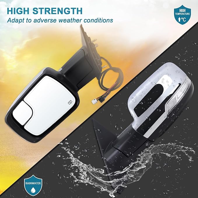 Left Driver Side Mirror Compatible With 2019 2020 2021 2022 2023 2024 2025 2026 Ram 1500 With Power Folding Heated Turn Signal Puddle Light Temperature Sensor Chrome Replace#68462769AB(8+6Pins)
