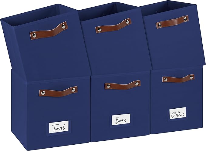 FinishingBo 6-Pack Storage Cubes with Handles & Label Holders Basket, Closet Cube Home Organizer Bins(Blue, 10.5*10.5*11 inch