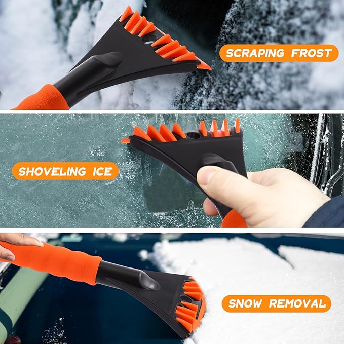 Lasnten 6 Pcs Car Ice Scraper 9.64 x 4.33 Inch Windshield Ice Scraper Winter Car Accessories to Remove Snow, Frost for Small Truck (Trendy, Orange Black)