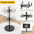 ORLESS 2 Tier Rotating Jewelry Display Stand, Keychain Display Stand with 24 Hooks, Black Metal Retail Display Spinning Holde