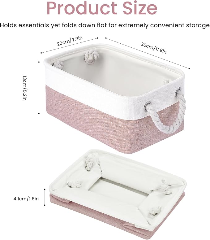 Storage Baskets for Shelves 11.8x7.9x5.2 Inch, Foldable Fabric Storage Bins with Handles, Small Storage Baskets for Organizin
