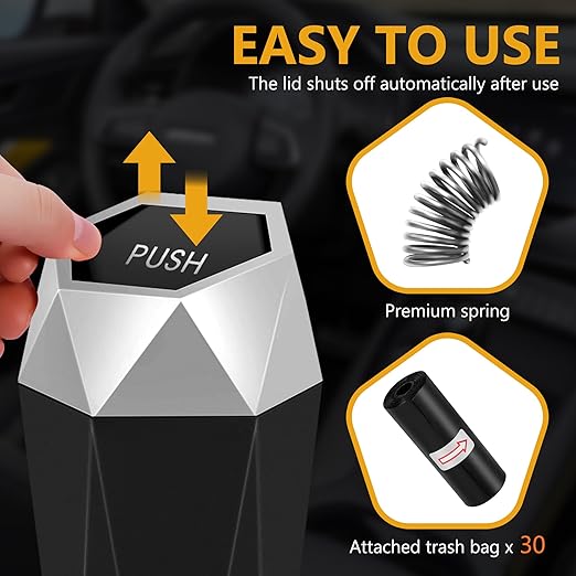 Car Trash Can with Lid - 2-Pack, Interior Accessories for Vehicles, Leakproof Garbage Can with 30 Detachable Trash Bags, Multipurpose Organizers and Storage Solutions for Home and Office