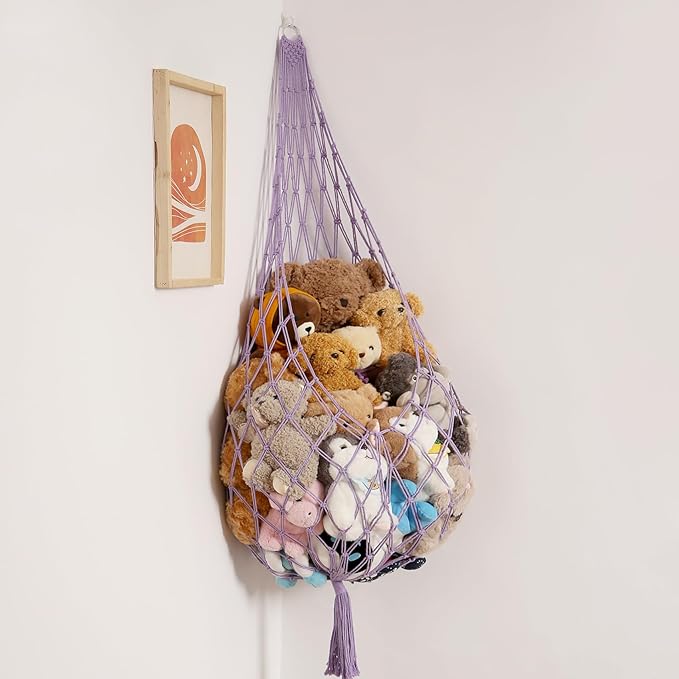 Amdermi Upgrade Stuffed Animal Hammock Corner or Wall Hanging Net for Stuffy Animal Storage Macrame Toy Display Over Door Toy