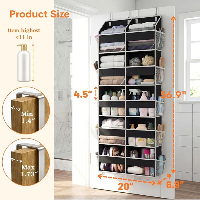 Over the Door Organizer 5 Tiers, Extra Large Behind Door Storage of 10 Compartments, 80 lbs Weight Capacity Hanging Storage O
