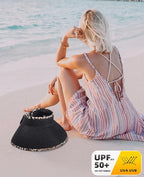 Sun Visor Hat for Women, Wide Brim Straw Summer UV Protection Hat, Foldable Roll-up Packable Beach Cap