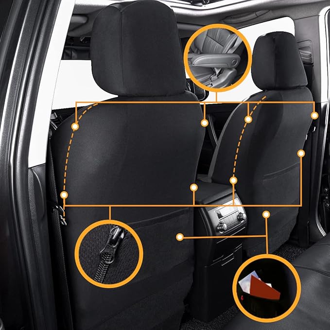 Flying Banner car seat Covers Protects Water Proof Faux Leather Carbon Fiber Front and Rear Bench (Black Gray, Full Set - 8PC