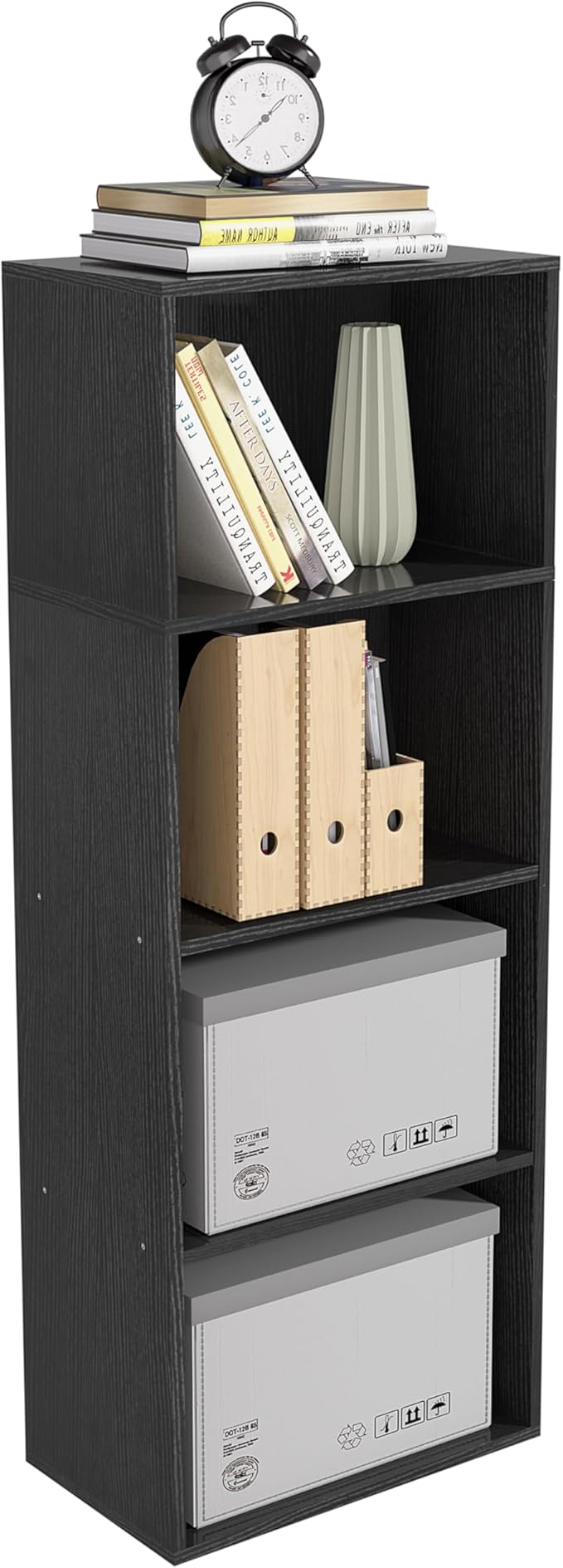 Wooden 4 Cube Storage Organizer, 4 Tier Tall Modern Bookshelf Freestanding Storage Display Organizer, Versatile Cubes Shelf a