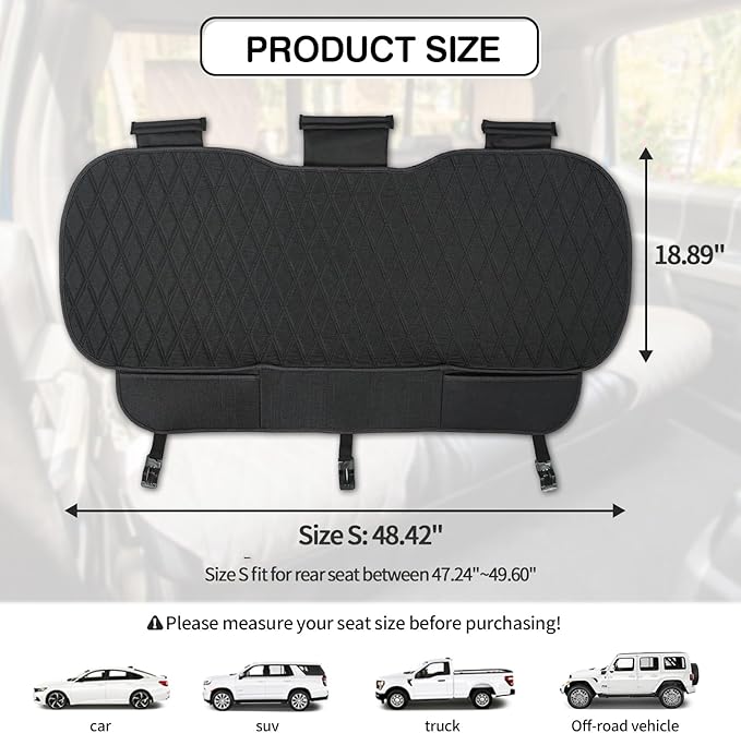 Leader Accessories Universal Black Faux Linen Rear Car Seat Cover Size S - Bench Seats Protector for Most Vehicles Cars Truck