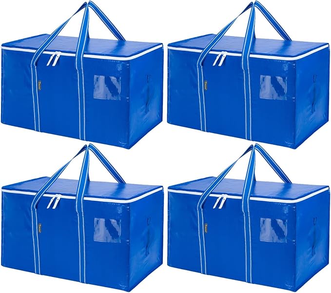 BALEINE 4-Pack Oversized Moving Bags with Reinforced Handles, Heavy-Duty Storage Tote for Clothes, Moving Supplies (Royal Blu